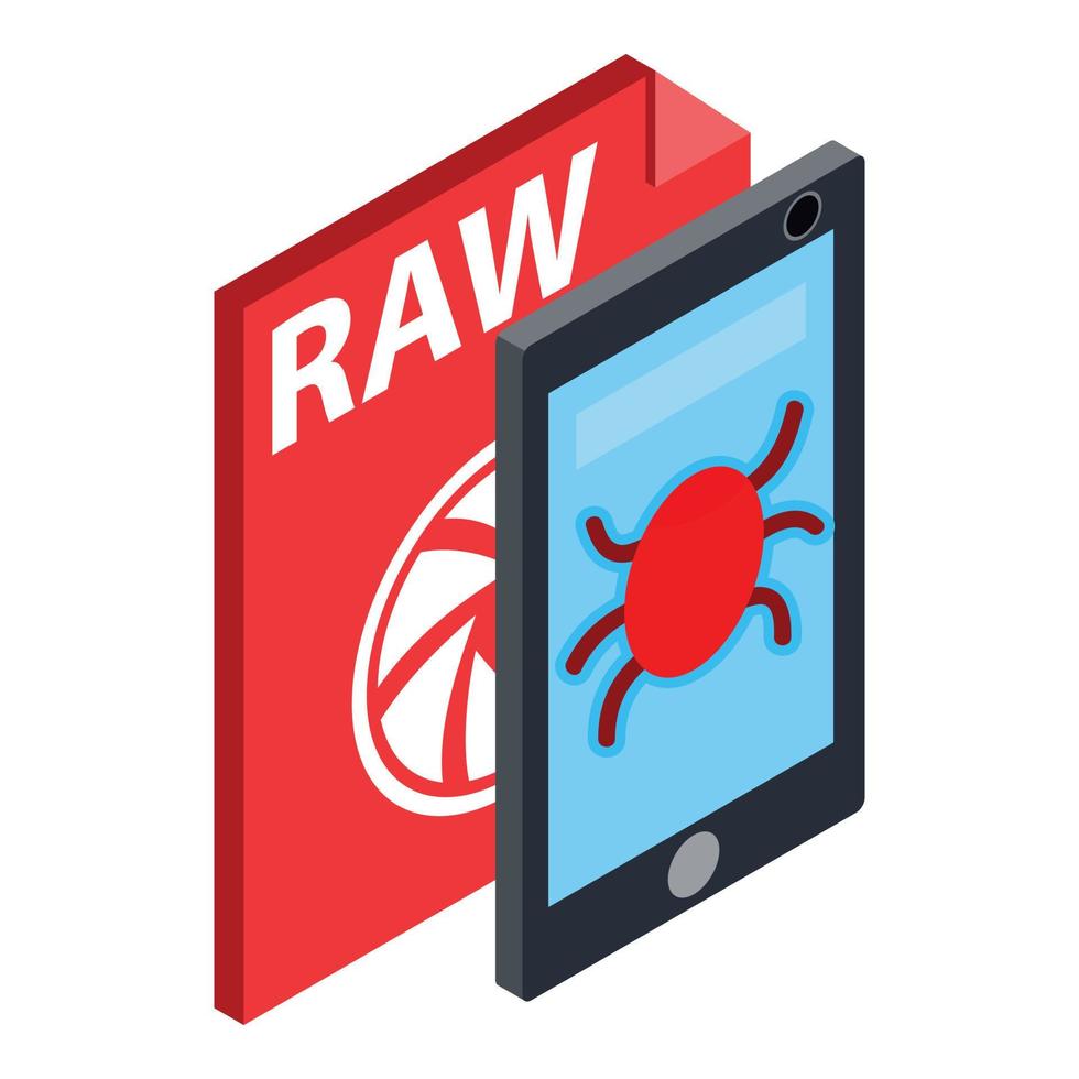 Infected smartphone icon isometric vector. Smartphone with bug raw file format vector