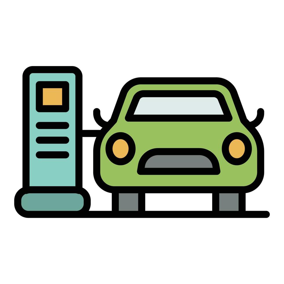 vector de contorno de color de icono de reabastecimiento eléctrico de coche