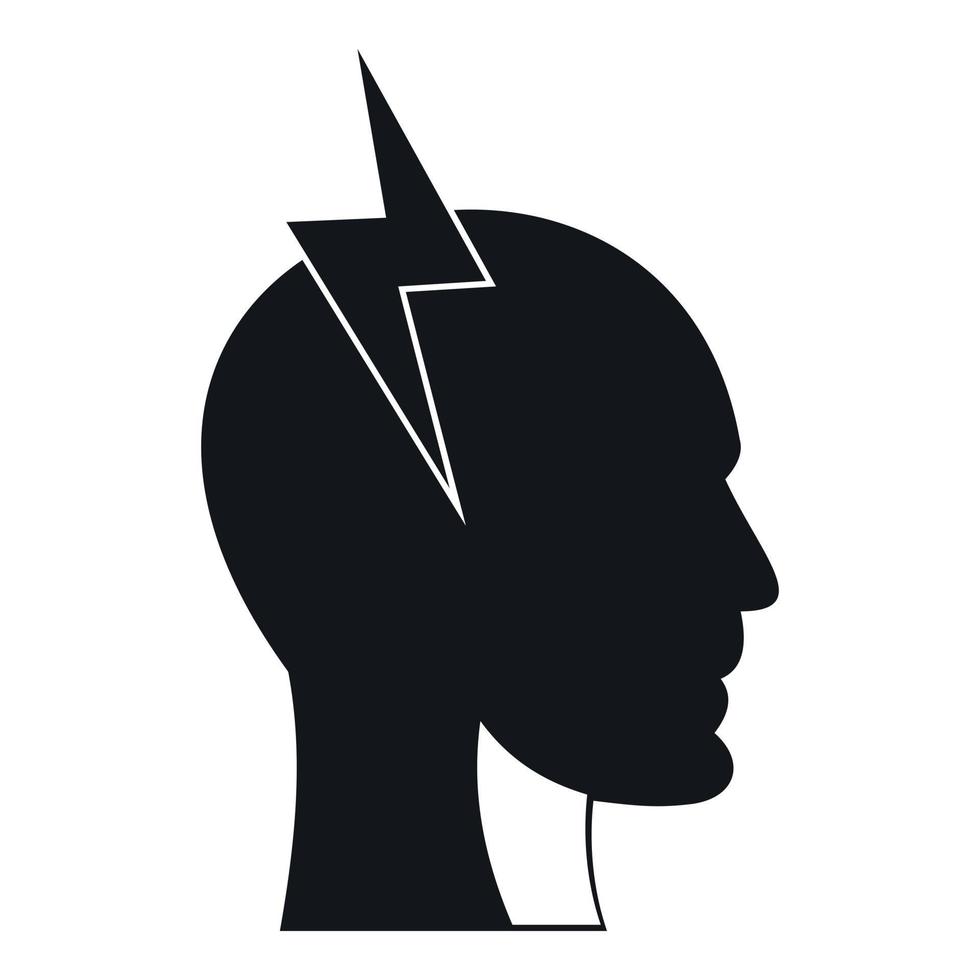 Lightning bolt inside head icon, simple style vector