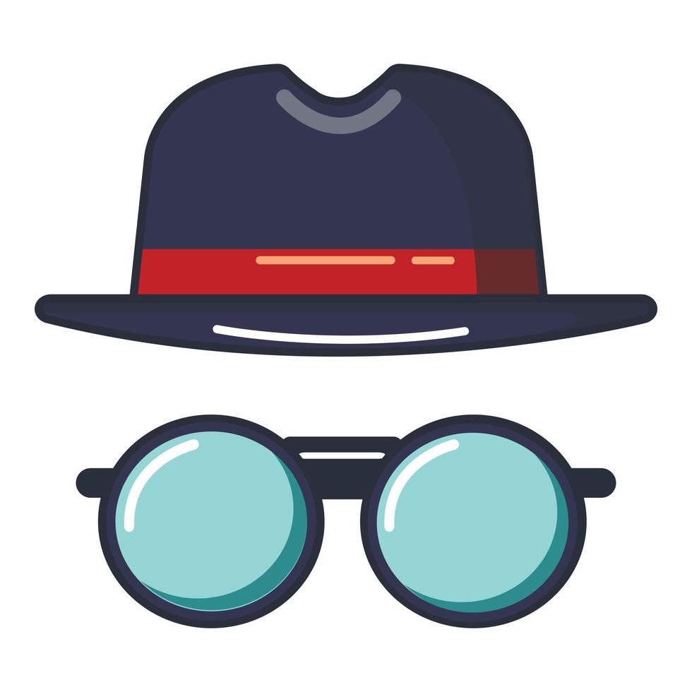 Black hat and glasses icon, cartoon style vector