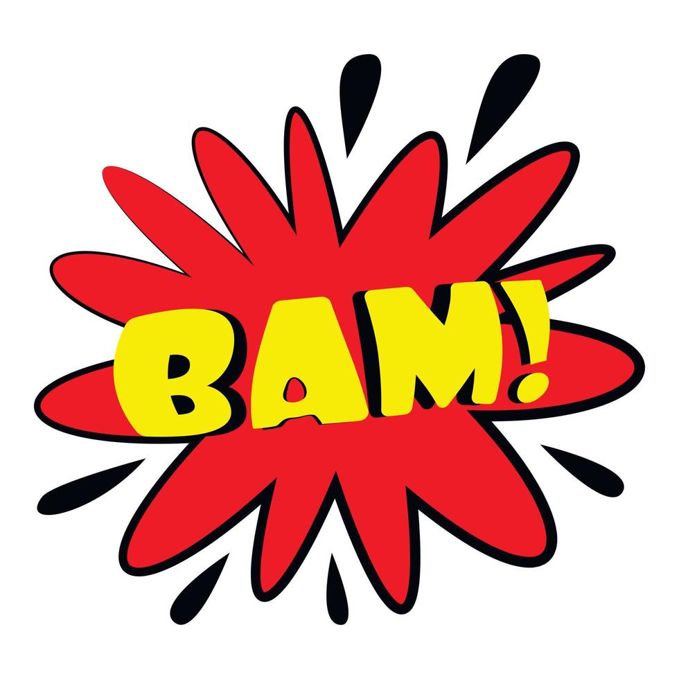 Bam explosion sound effect icon, cartoon style vector