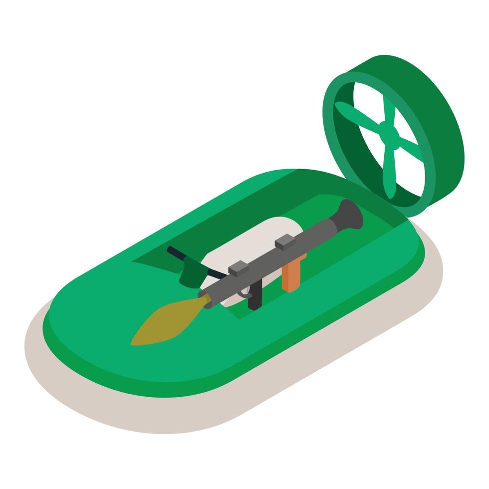 Hovercraft icon isometric vector. Military hovercraft with grenade launcher icon vector