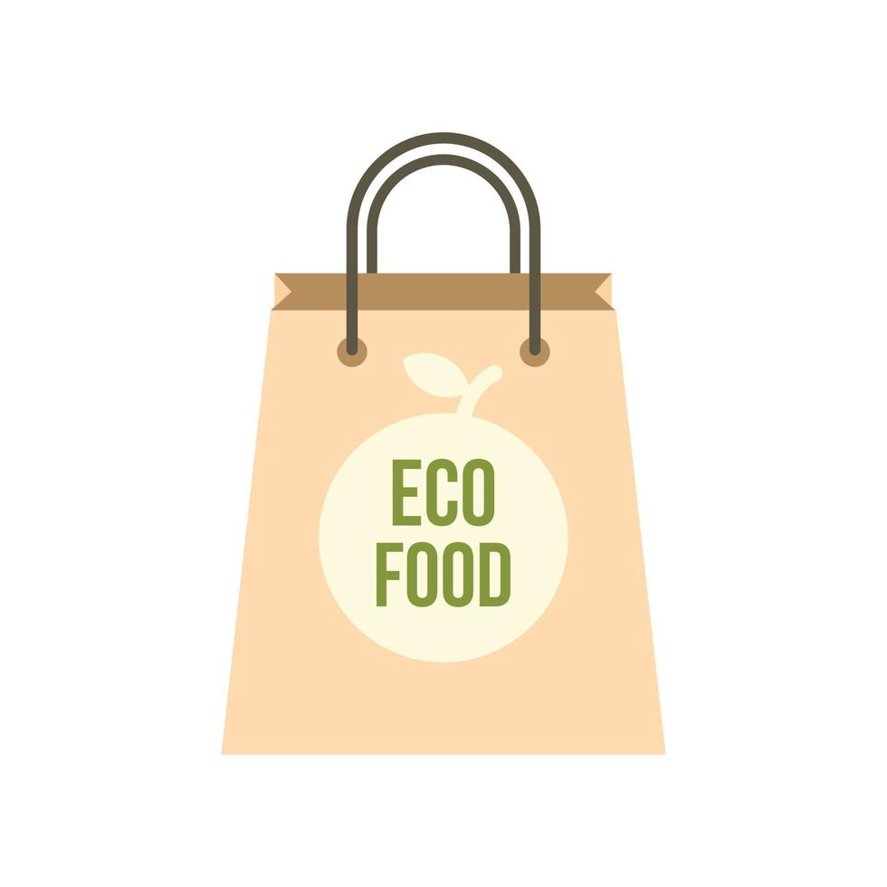 Eco food paper bag icon, flat style vector