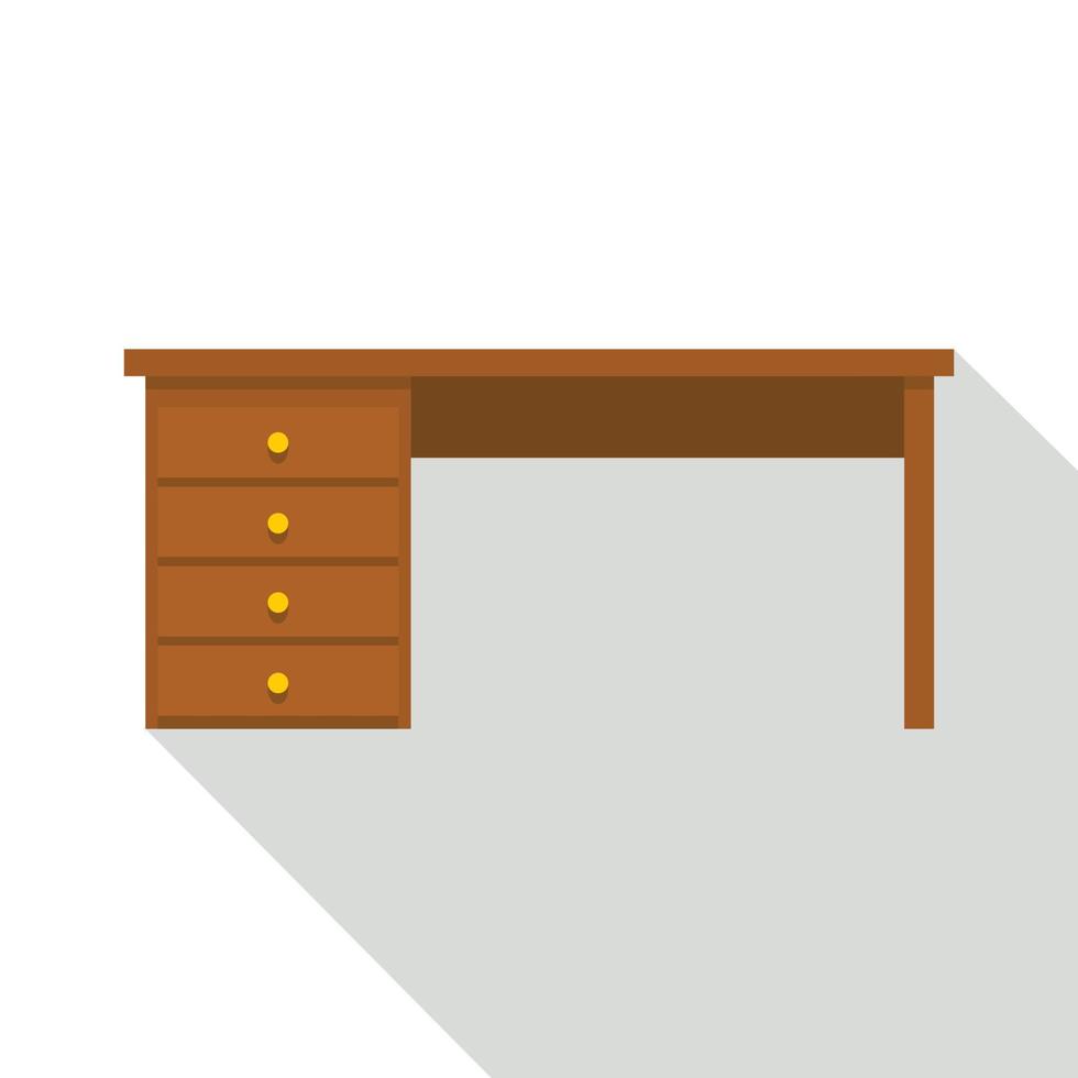 Wooden office desk icon, flat style vector