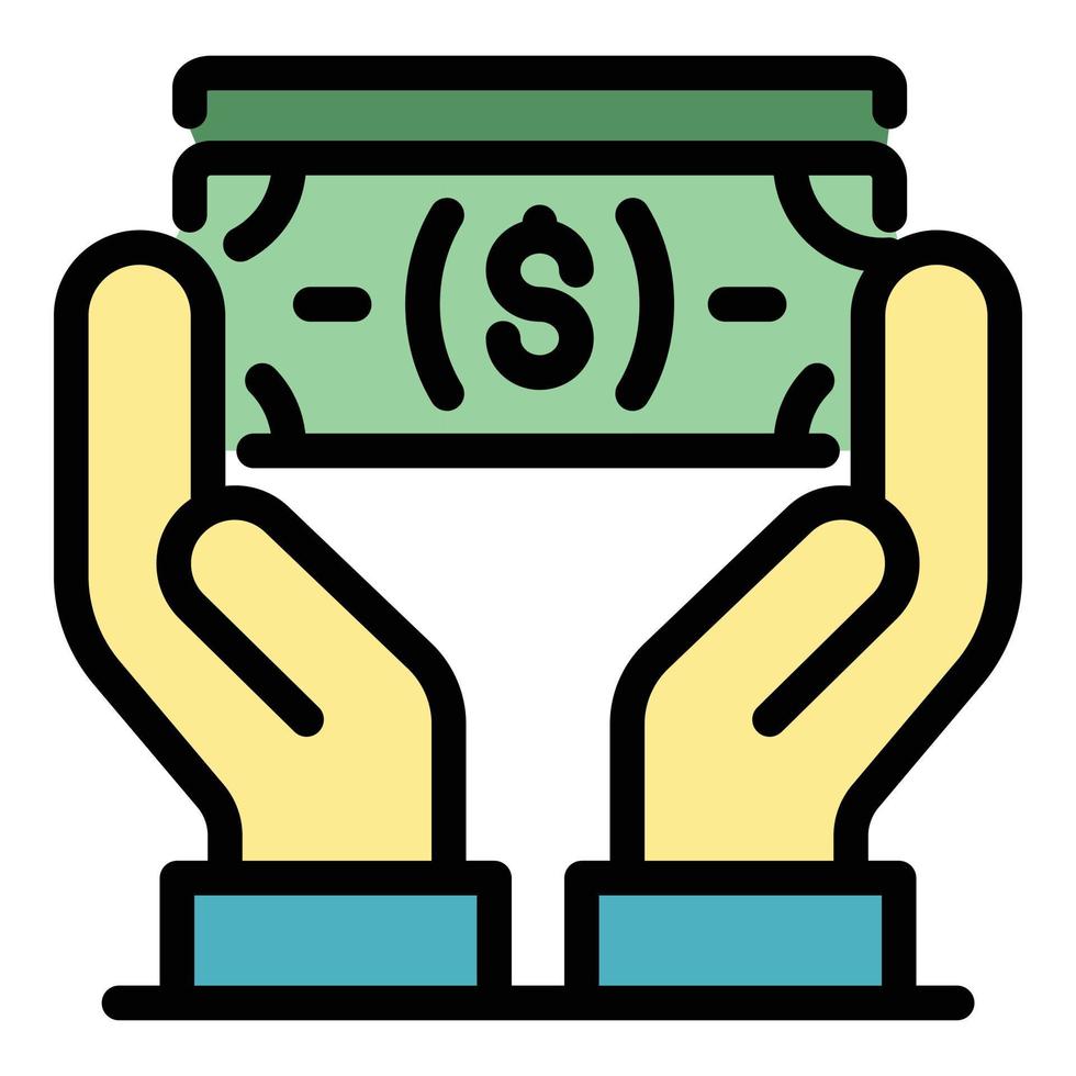 Money in hands icon color outline vector