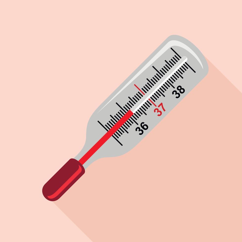 Medical mercury thermometer icon, flat style vector