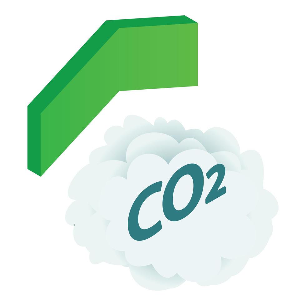 icono de emisión de co2 vector isométrico. nube de co2 e icono de flecha hacia arriba verde