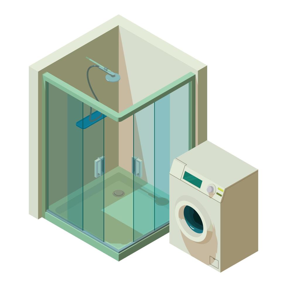 Bathroom equipment icon isometric vector. New shower cubicle and washing machine vector