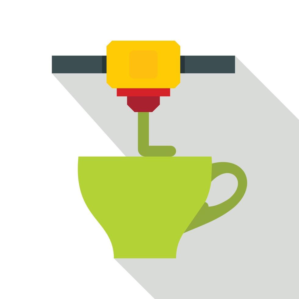 3D printer printing green cup icon, flat style vector