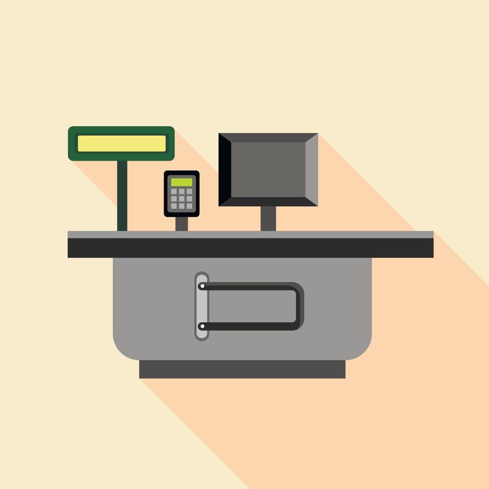 Cash supermarket desk icon, flat style vector