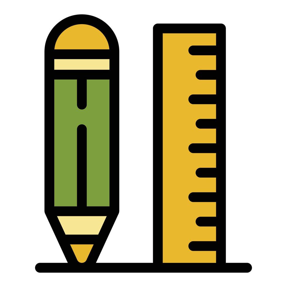 Pencil wood ruler icon color outline vector