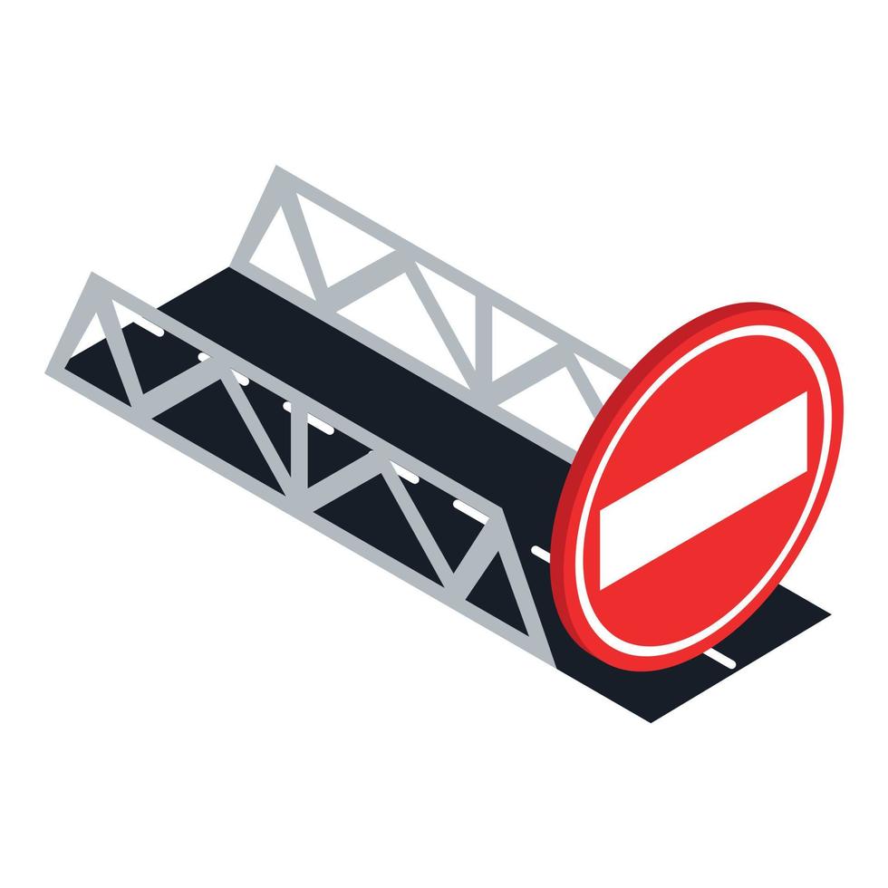 No entry icon isometric vector. Road bridge and prohibition road sign vector