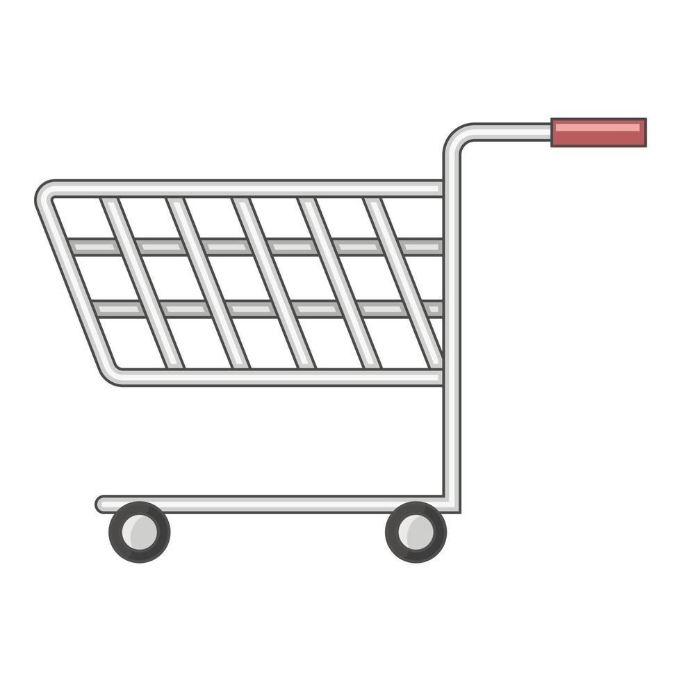 carrito de compras con icono de ruedas, estilo de dibujos animados vector