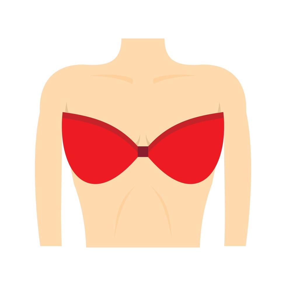 pecho femenino en un icono de sostén rojo, estilo plano vector