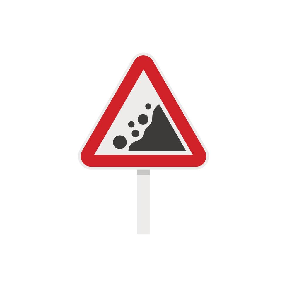 Rockfall traffic sign icon, flat style vector