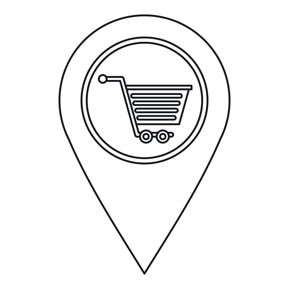 Puntero de pin de mapa con icono de signo de carrito de compras vector