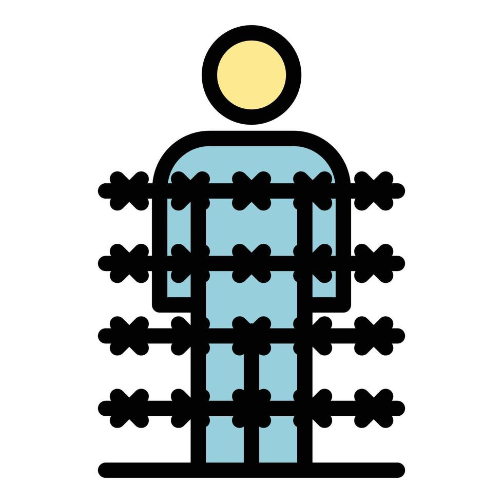 Immigrant behind wire spike icon color outline vector