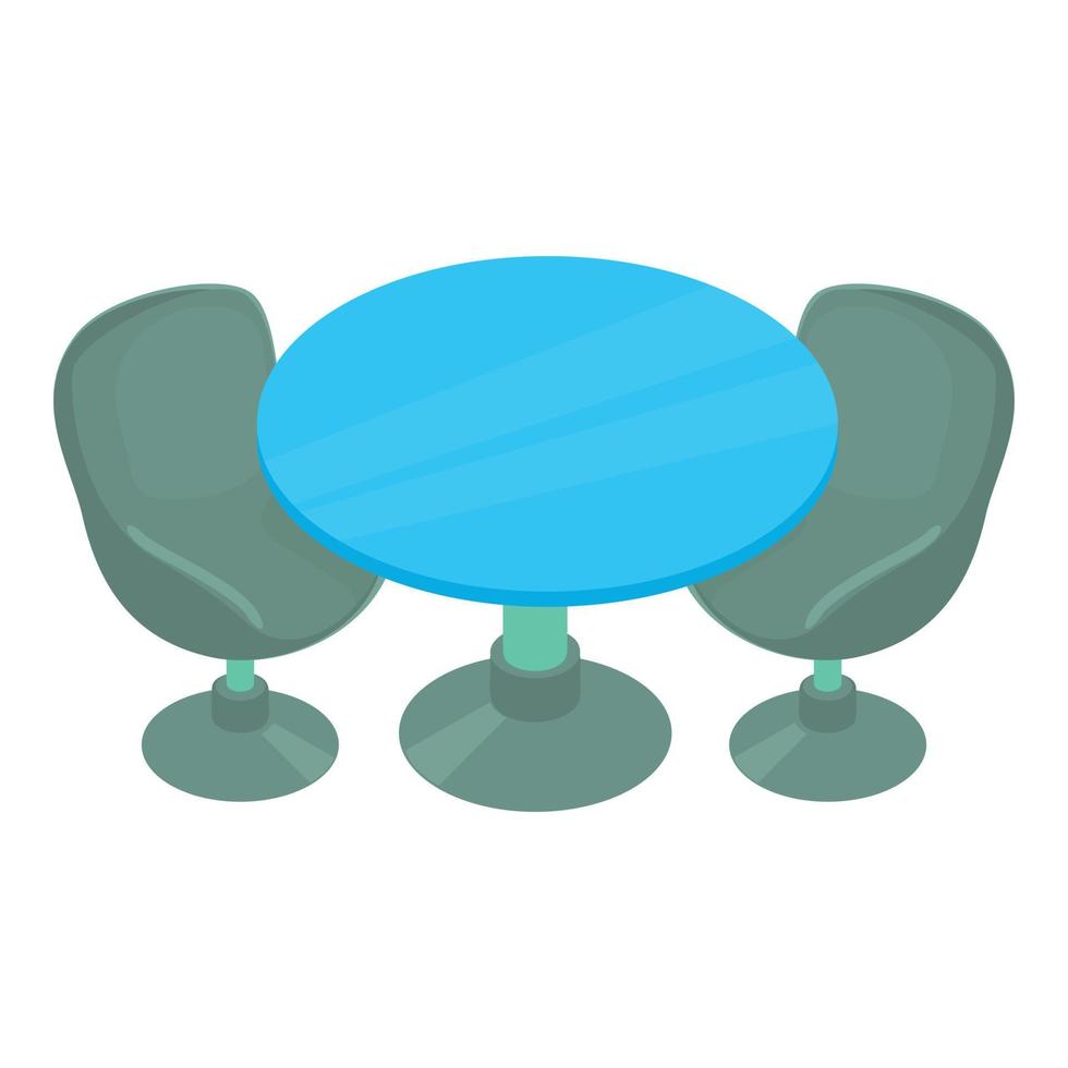 icono de muebles de café vector isométrico. icono de mesa redonda y dos sillas giratorias