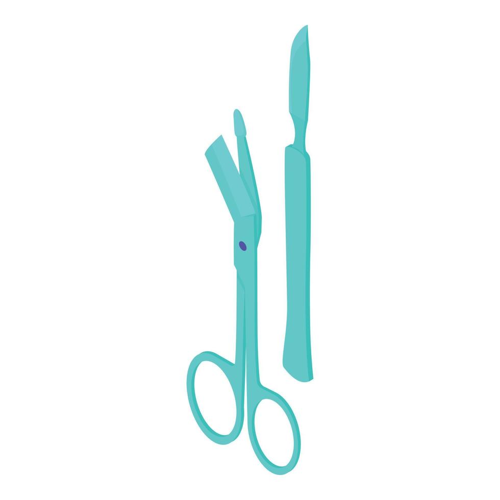 Surgical instrument icon isometric vector. Metallic medical scissors and scalpel vector