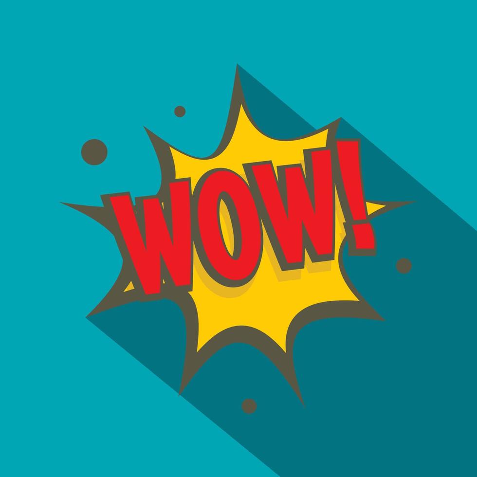 WOW, comic text speech bubble icon, flat style vector