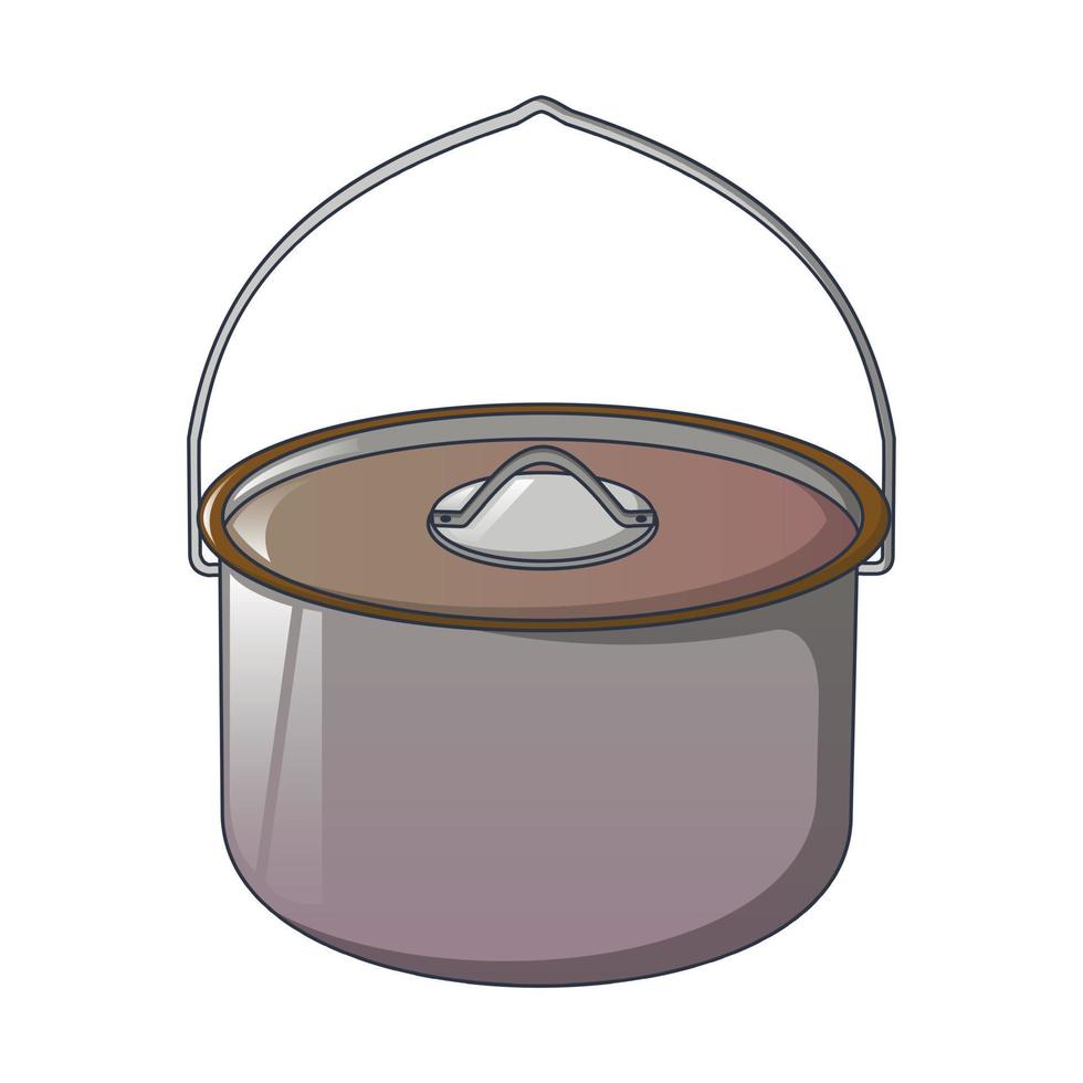 Metal cauldron for camp icon, cartoon style vector