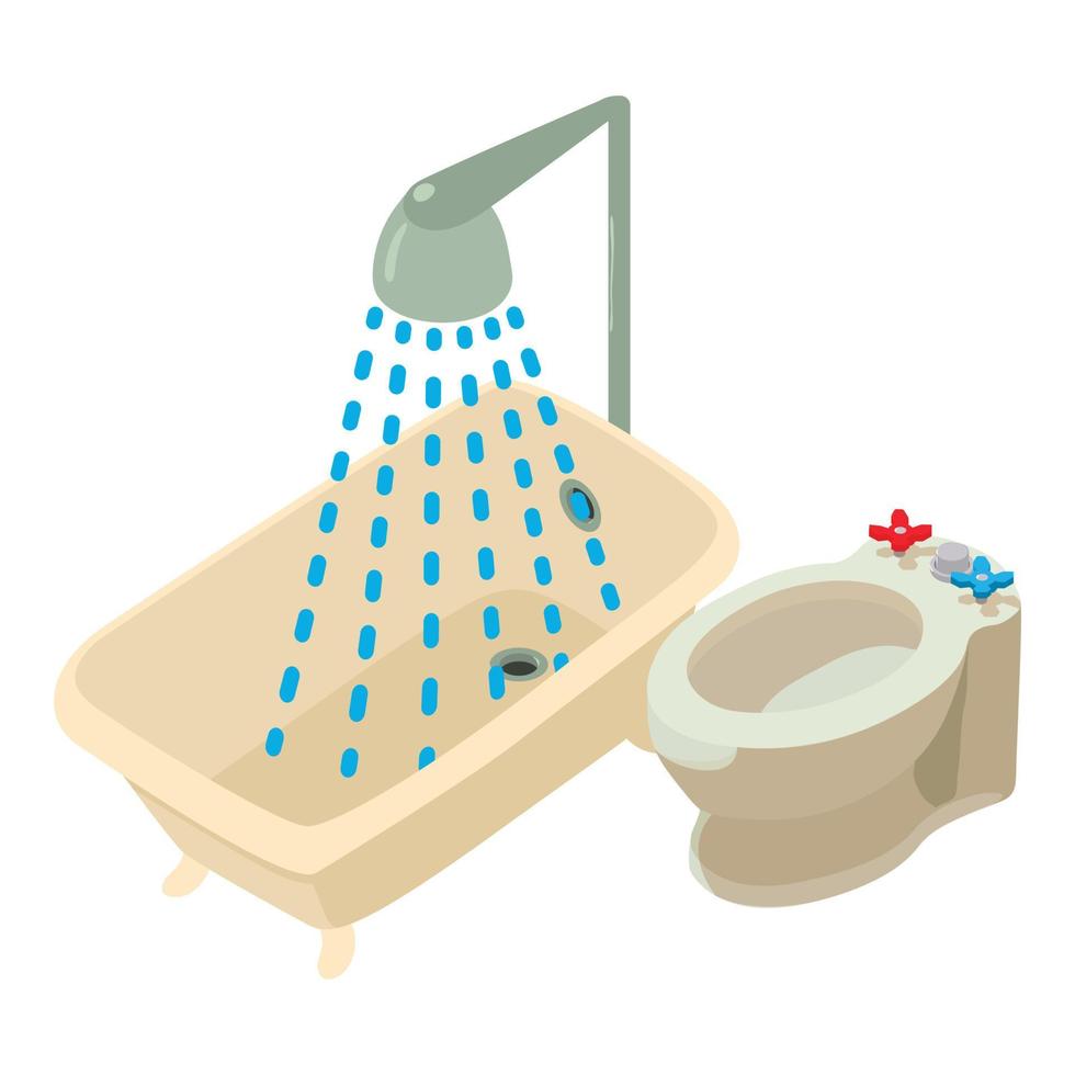 Plumbing icon isometric vector. Bathtub with running water shower and bidet icon vector