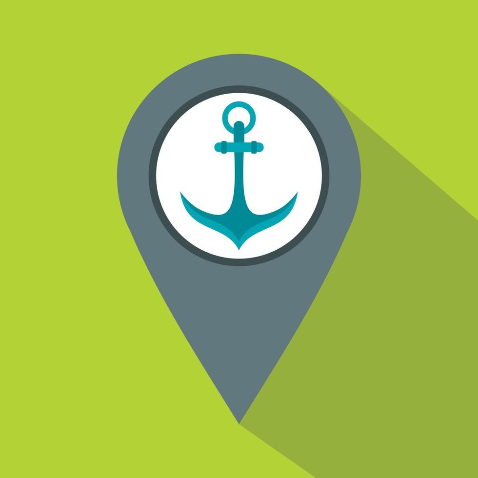 Gray map pointer with anchor symbol icon vector
