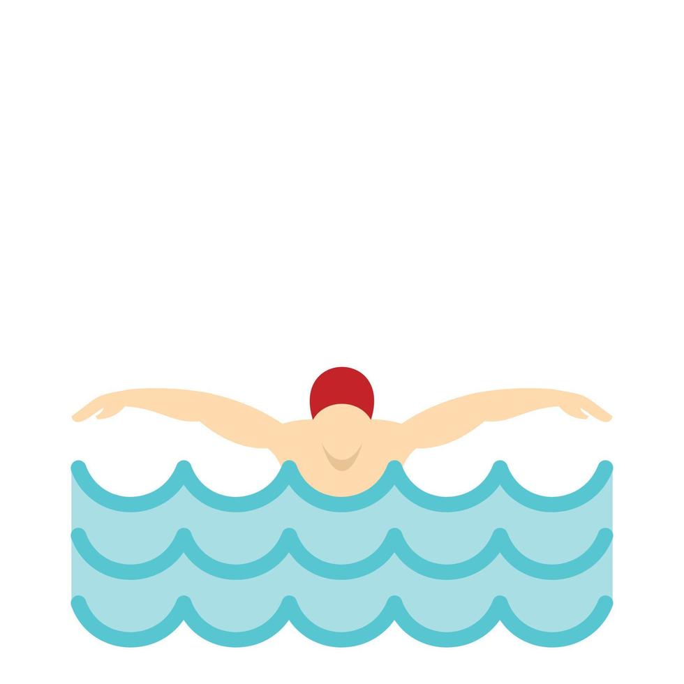 Man in red cap in swimming pool icon, flat style vector