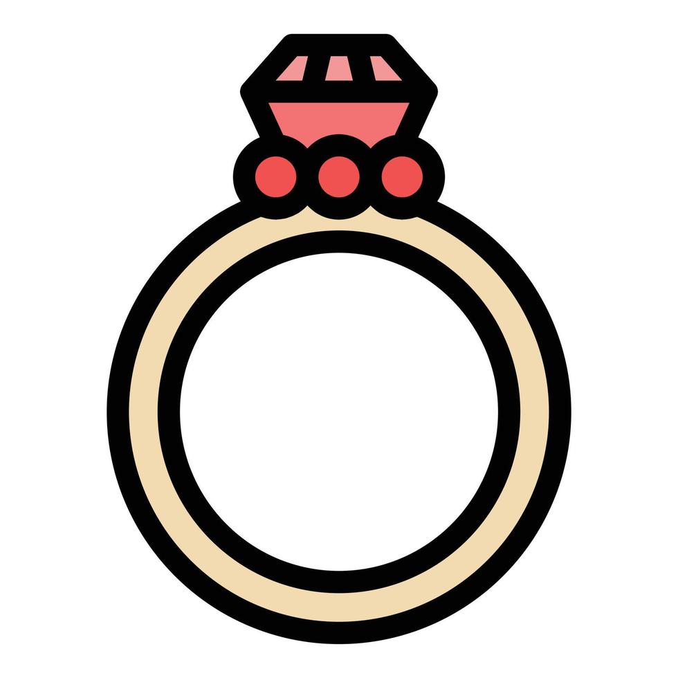 vector de contorno de color de icono de joyería de anillo