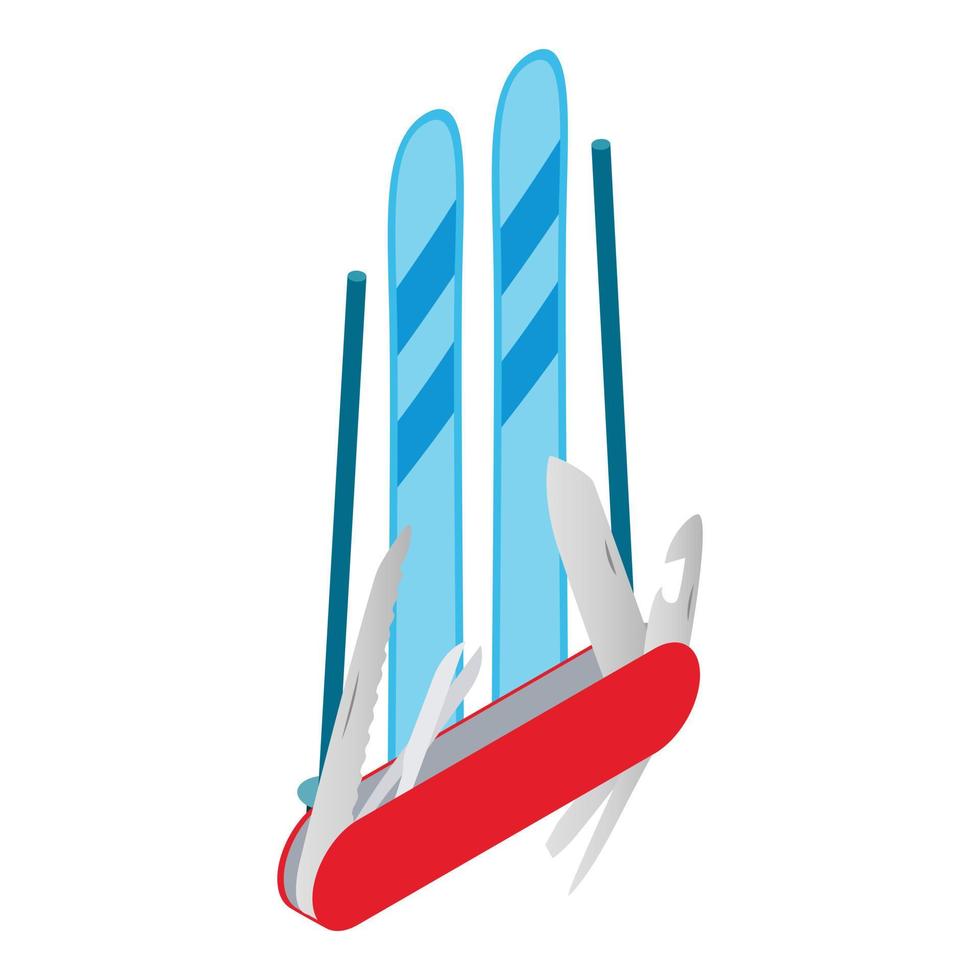 Swiss symbol icon isometric vector. Ski equipment and swiss multipurpose knife vector