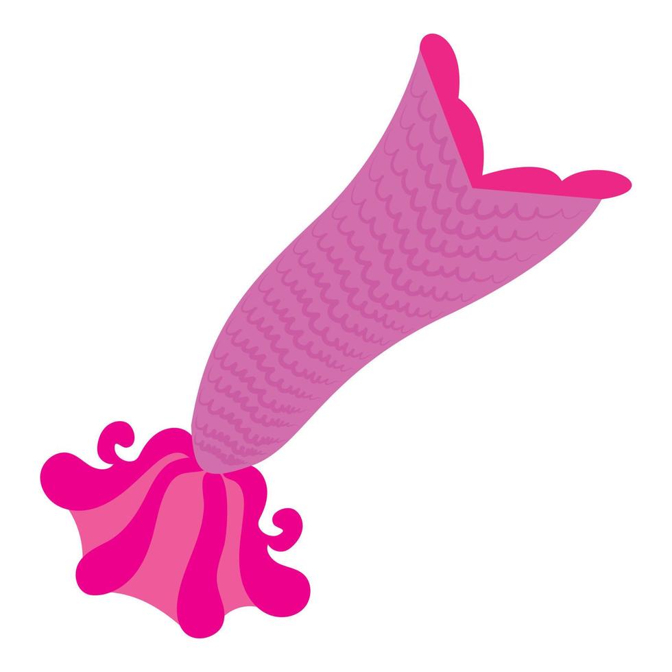 Pink mermaid tail icon, cartoon style vector