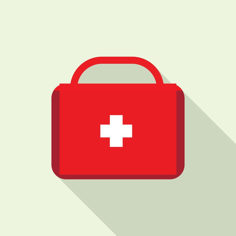 Red first aid kit icon, flat style vector