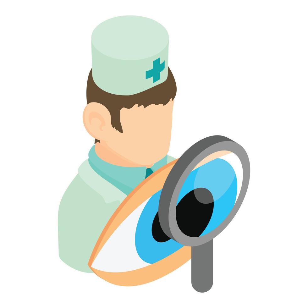 Eye diagnostic icon isometric vector. Ophthalmologist human eye and magnifier vector