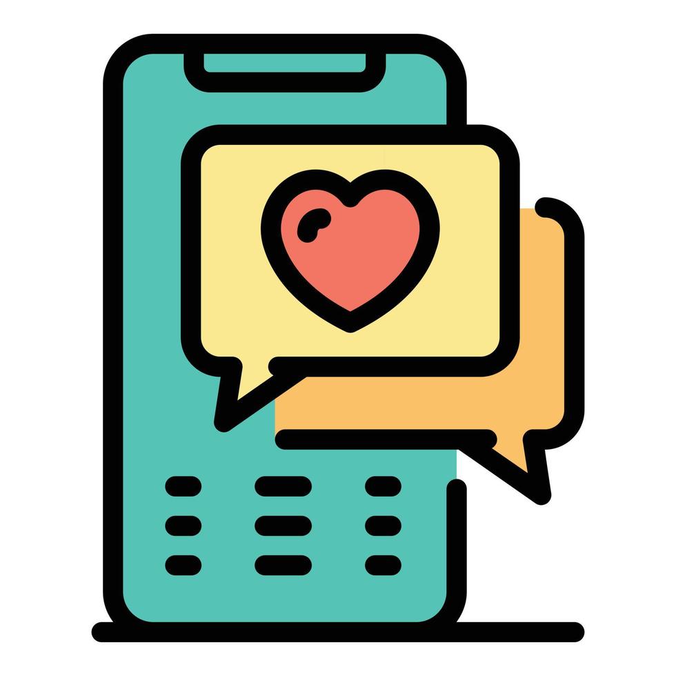 Love smartphone chat icon color outline vector