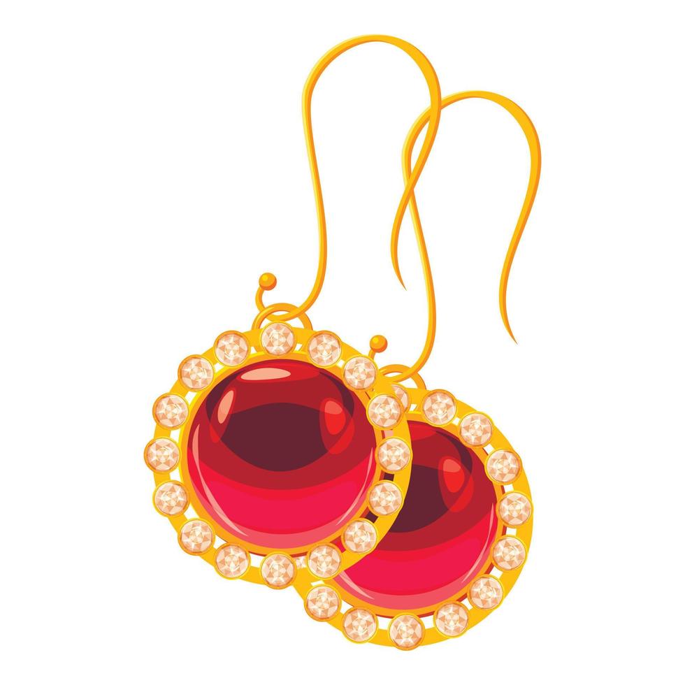 Earrings with rubies icon, cartoon style vector