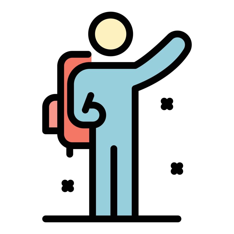 Backpack hitchhiking icon color outline vector