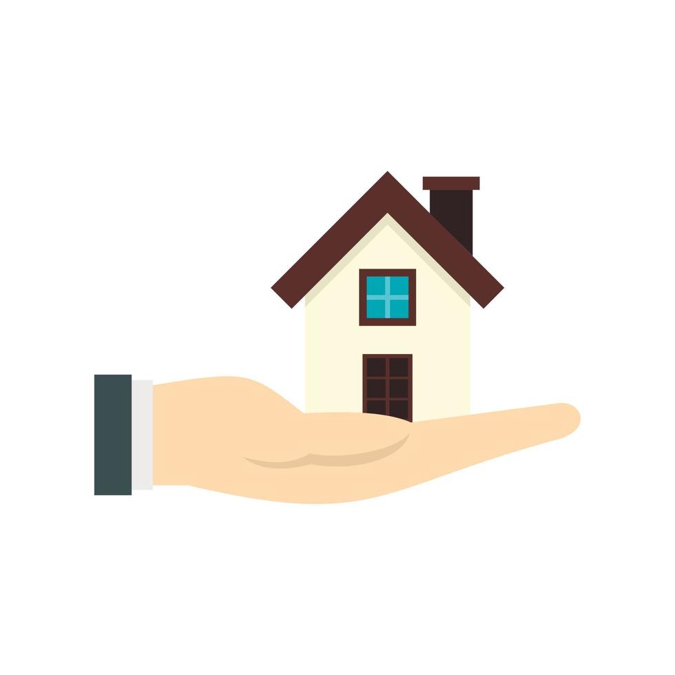 House in hand icon, flat style vector