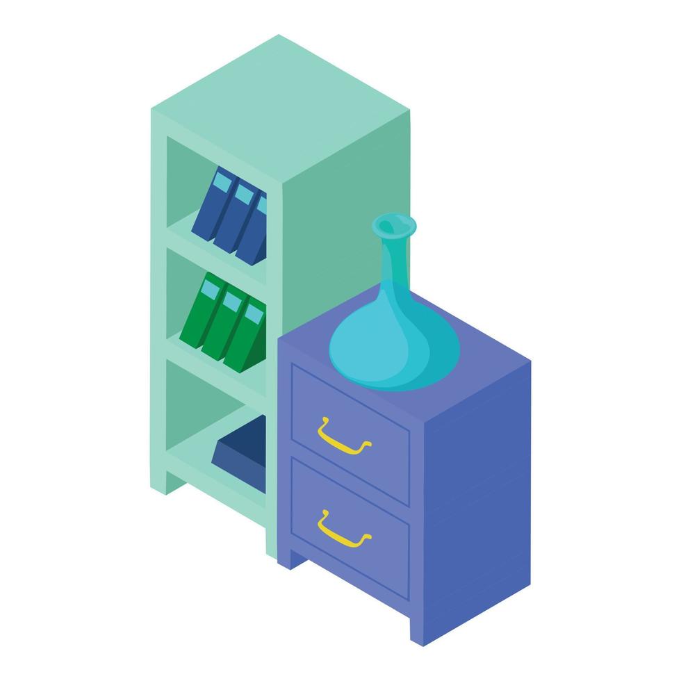Office cabinet icon isometric vector. Cabinet with shelve glass decanter icon vector