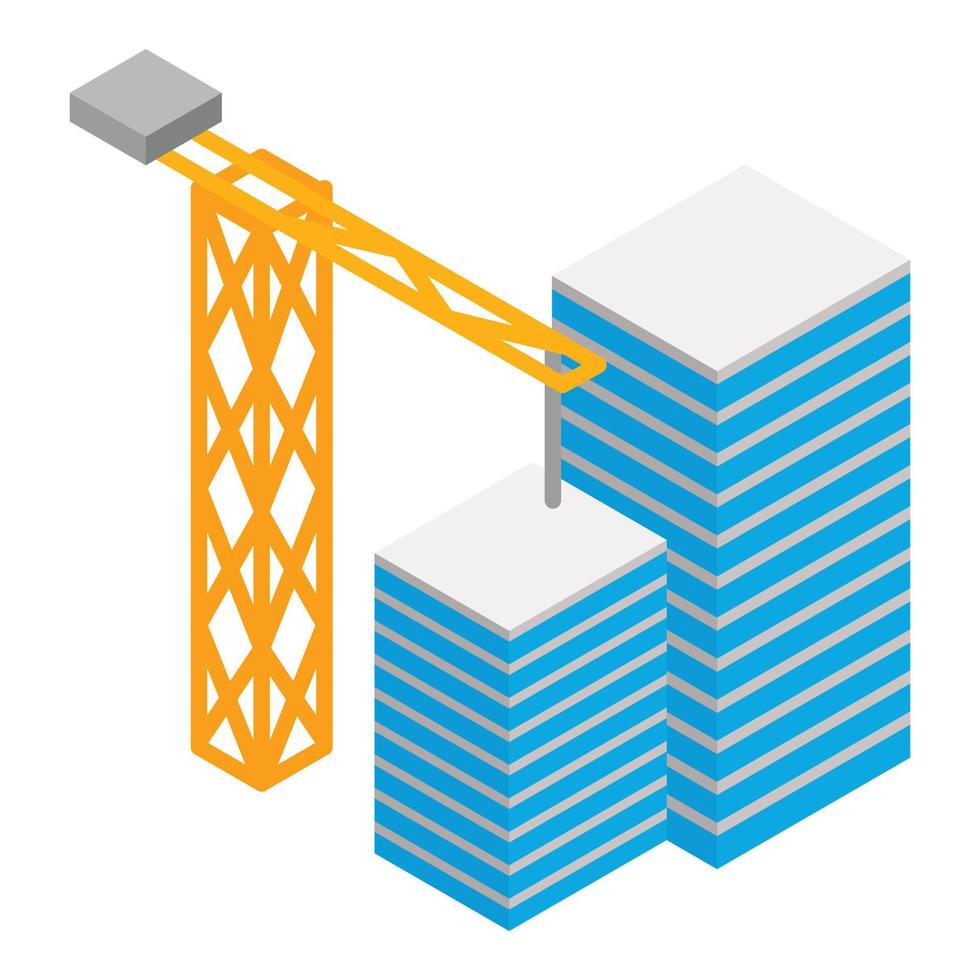 Construction concept icon isometric vector. Two skyscraper building tower crane vector