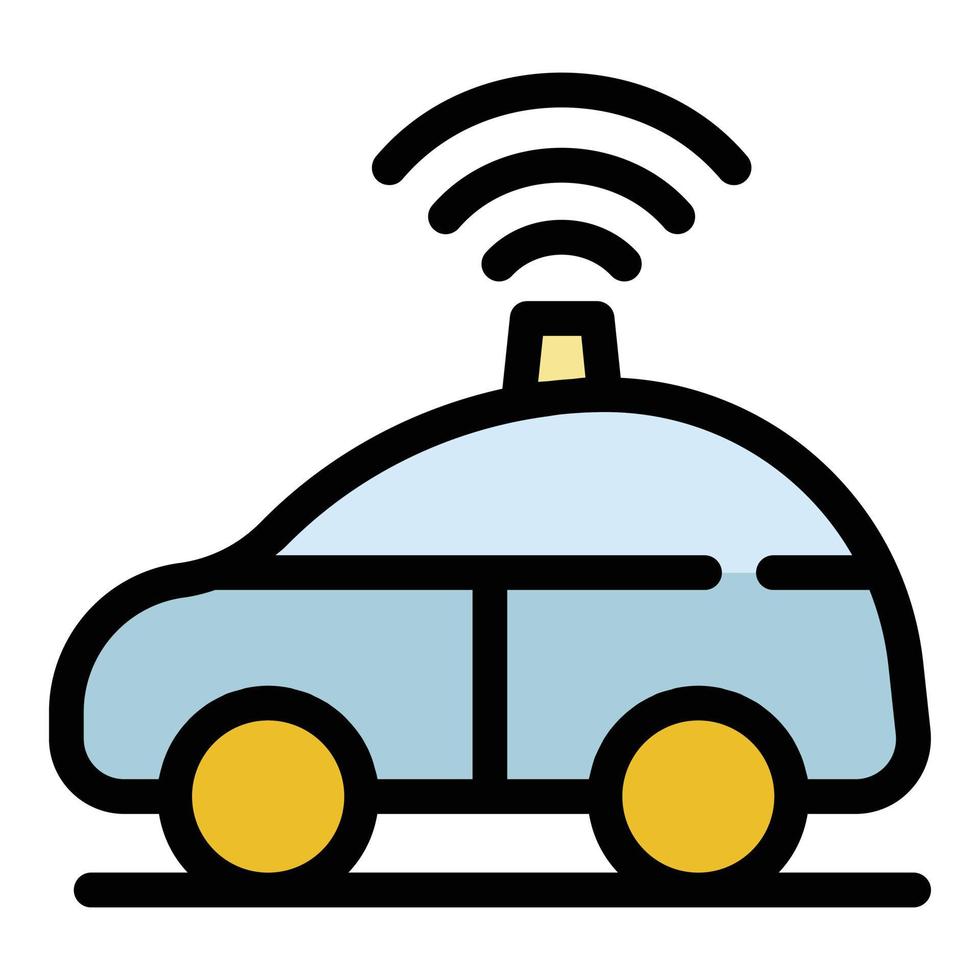 Driverless car on road icon color outline vector