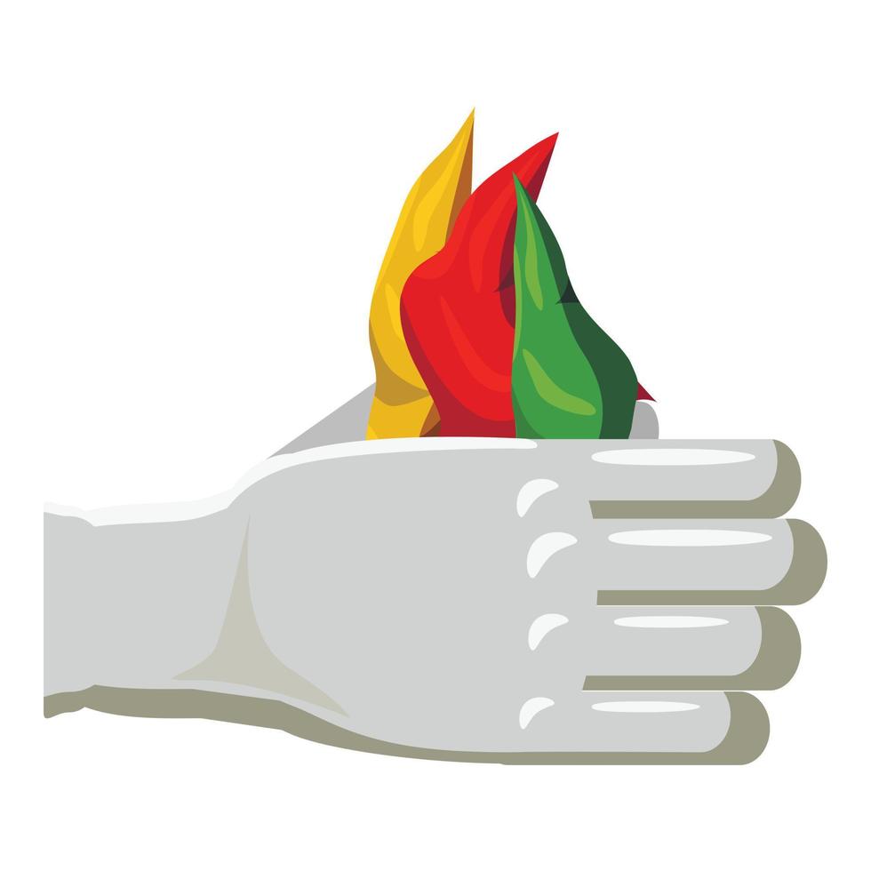 Hands of a magician with colorful scarves icon vector