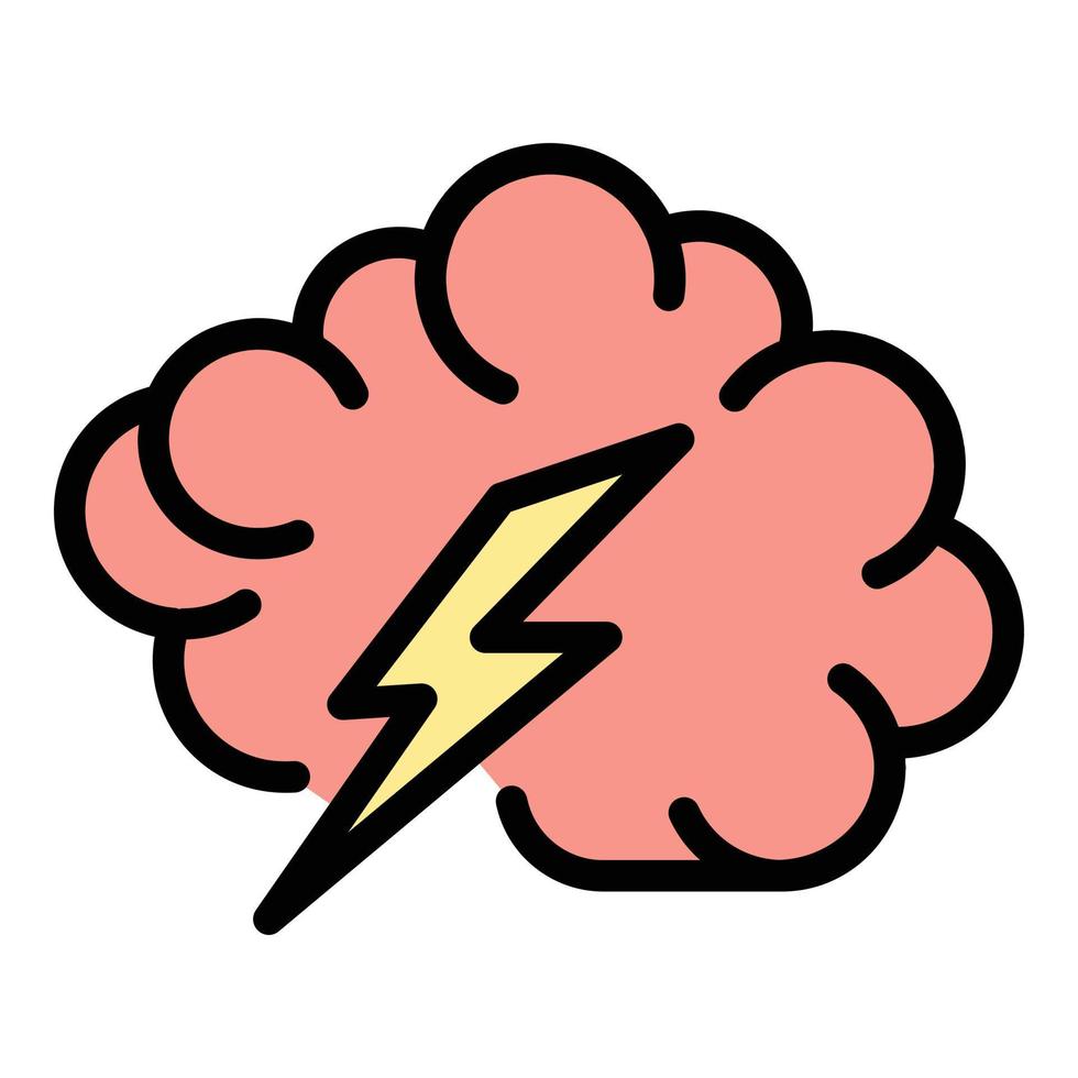 Bolt brain icon color outline vector