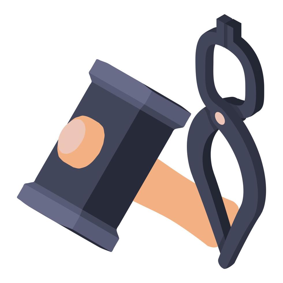 Forging tool icon isometric vector. Big blacksmith hammer and smith tongs icon vector