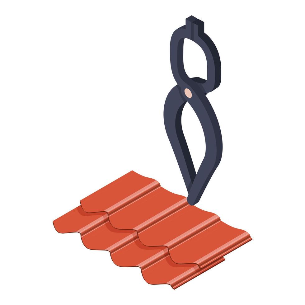 Roofing equipment icon isometric vector. Brown corrugated tile and tongs icon vector