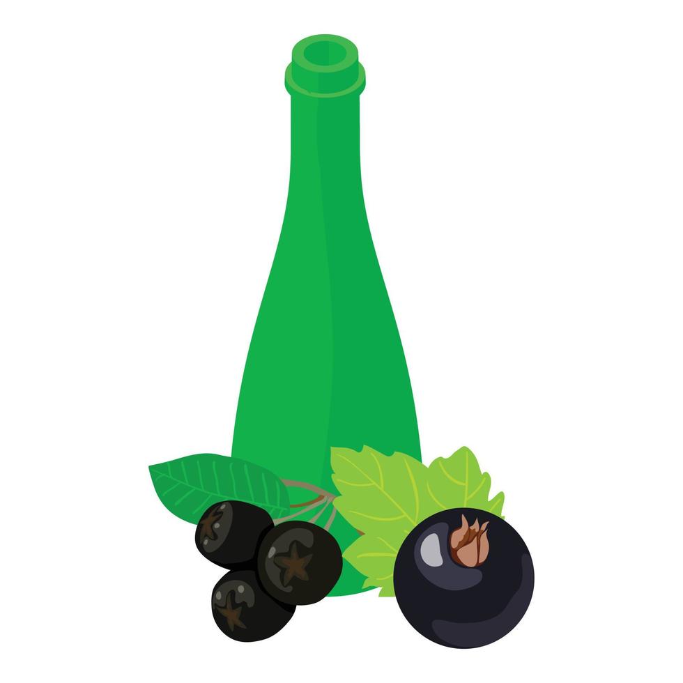 icono de bebida de bayas vector isométrico. botella de vidrio de grosella negra y chokeberry