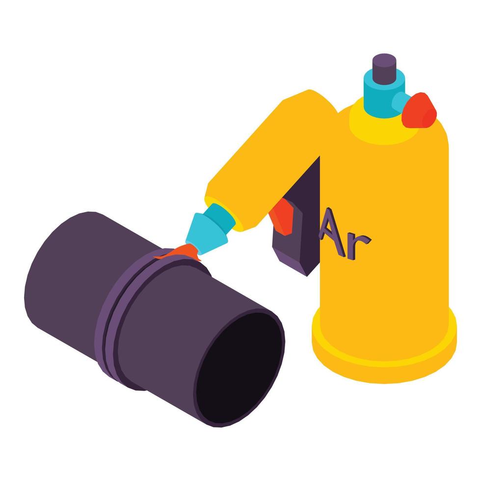Welding work icon isometric vector. Manual welding torch argon gas cylinder icon vector
