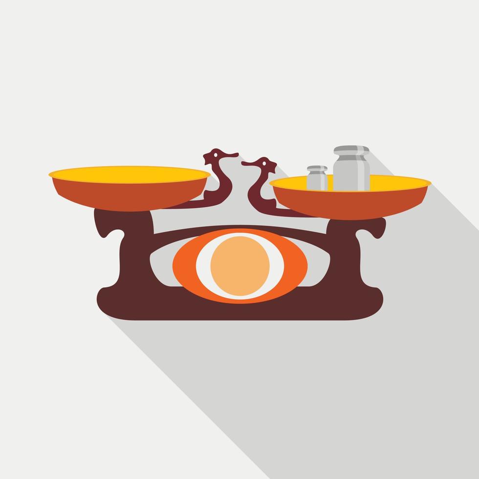 Old golden weighing scale balance icon, flat style vector