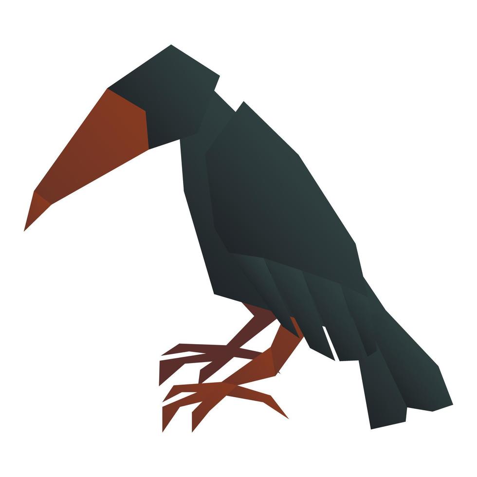 Origami crow icon, cartoon style vector