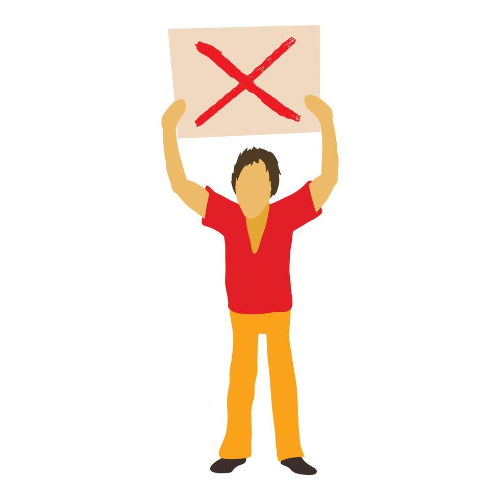 Man protest with sign icon, cartoon style vector