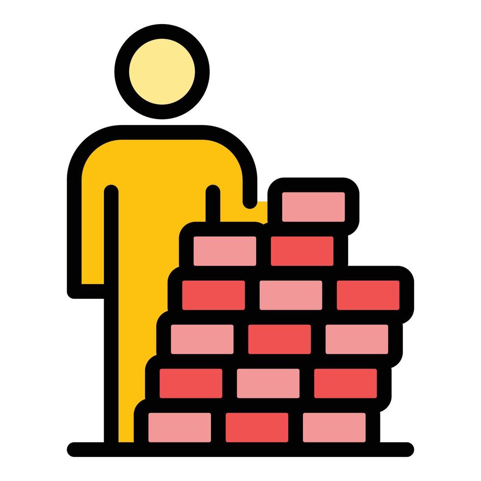 Immigrant behind brick wall icon color outline vector